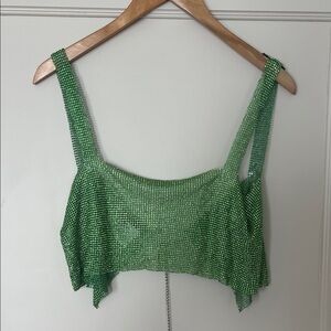 Green Mesh Crop Top